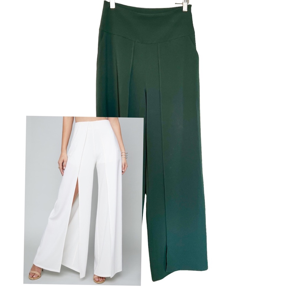 BEBE Green Wide Leg Front Slit Pants